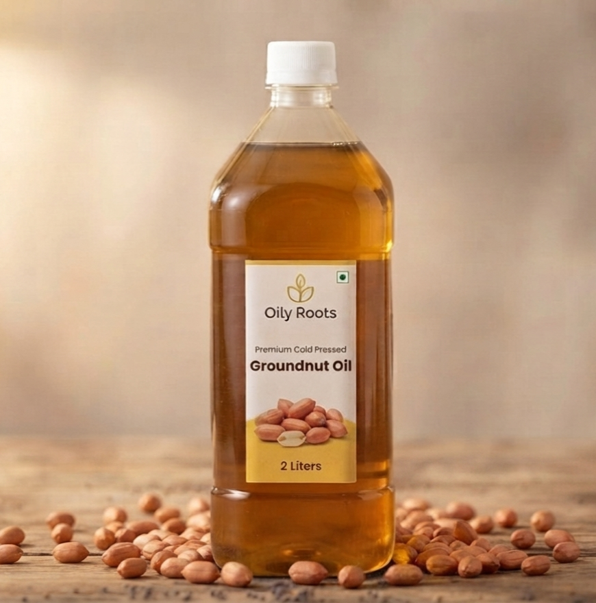 OilyRoots Premium Cold-Pressed Groundnut Oil 2 Litre — pure, unrefined, rich in Vitamin E, farm-direct