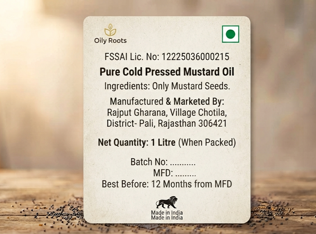 Cold-Pressed Mustard Oil (Kachhi Ghani) | Pure & Natural | OilyRoots