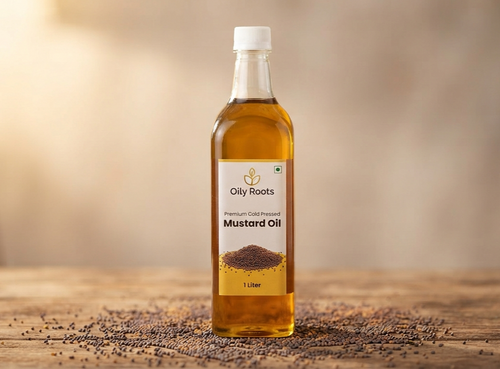 OilyRoots Premium Cold-Pressed Mustard Oil (Kachhi Ghani) 1 Litre — pure, unrefined, chemical-free, farm-direct
