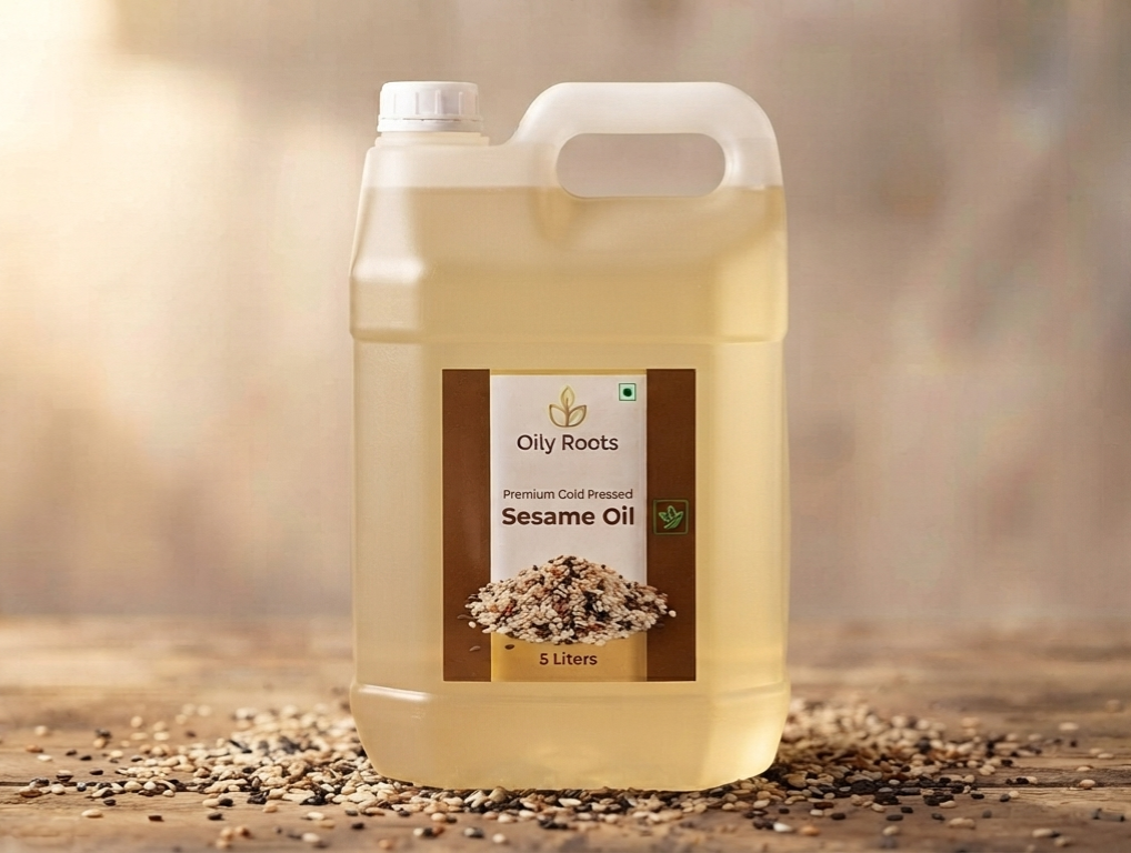 OilyRoots Premium Cold-Pressed Sesame Oil (Til Tel) 5 Litre — pure, unrefined, chemical-free, farm-direct